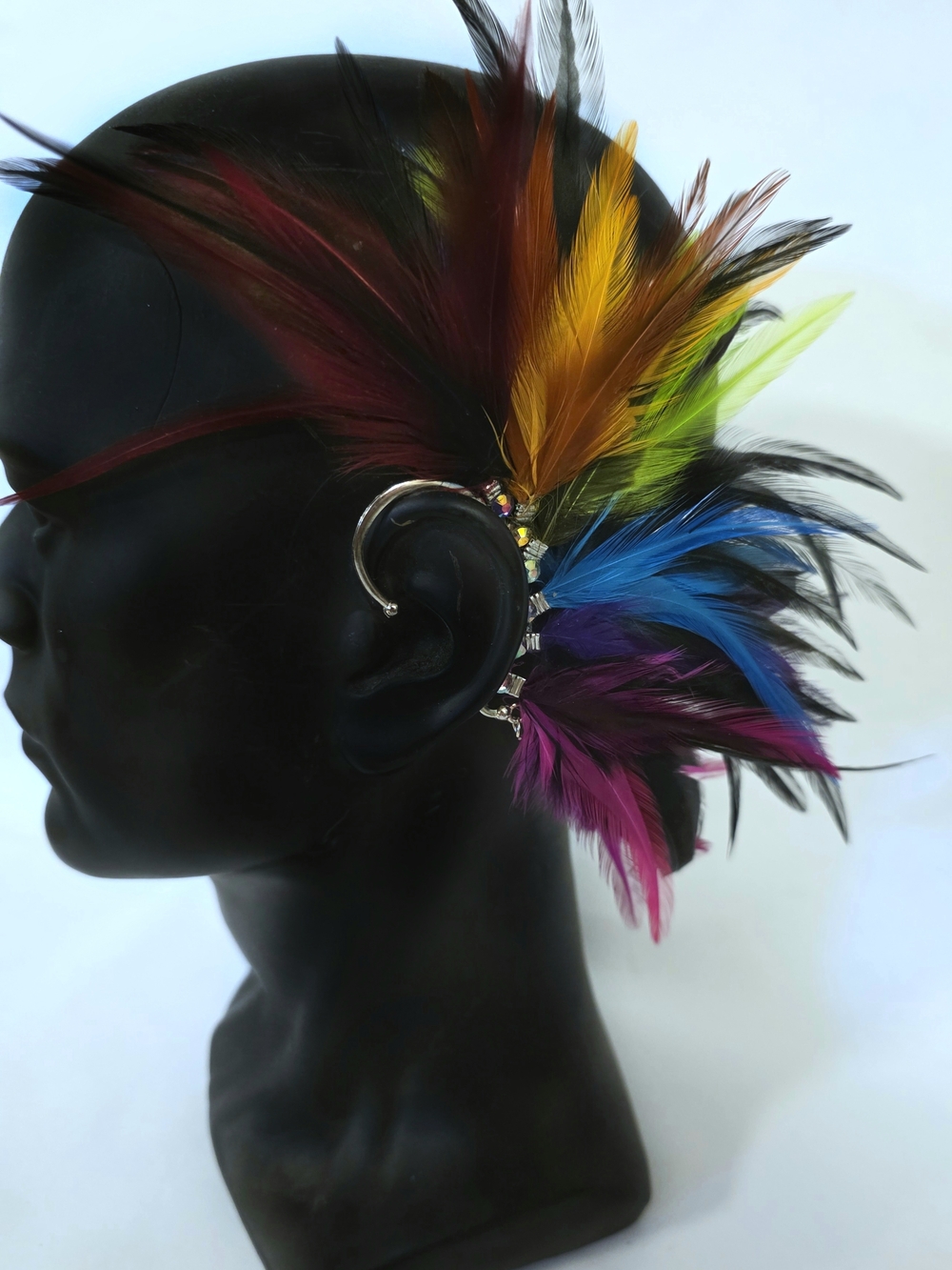 Multicolor Rainbow Feather Ear Cuff with Rhinestones - Picture 3 of 4